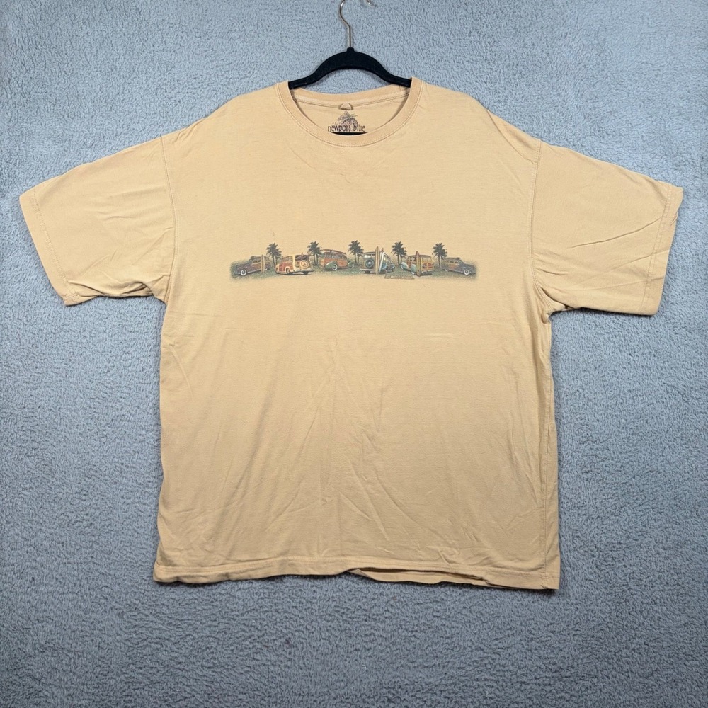 Newport Blue Mens XXL Vintage Woodie Wagon Surf Beach‎ Cotton T-Shirt Ford Y2K